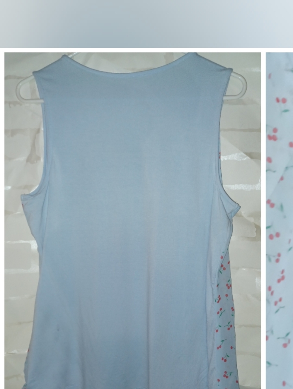 LIKE NEW NWOT New York & Co Baby Blue Cherries Cherry Blouse Sleeveless - Picture 2 of 5
